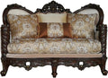 Living Room Furniture Velvet Upholstery Loveseat With Wingback And Four Pillows, Beige & Dark Walnut Benzara