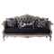 Living Room Furniture Vintage Fabric and Poly Resin Button Tufting Sofa with 3 Pillows, Silver Benzara