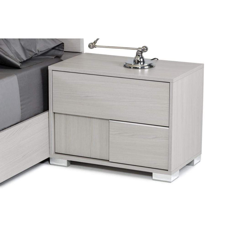Wooden Nightstand with One Door and Two Drawers, Gray