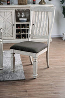 Wooden Side Chair with Fabric Upholstered Padded Seat, Pack of Two, Antique White and Gray