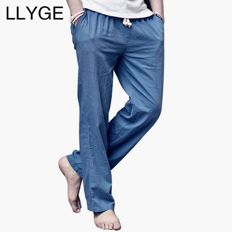 LLYGE 2018 Autumn Mens Casual Cotton Linen Pants Plus Size Men Leisure Wide Leg Long Pant Loose Solid Color Men's Linen Trousers-Army Green-XXL-JadeMoghul Inc.