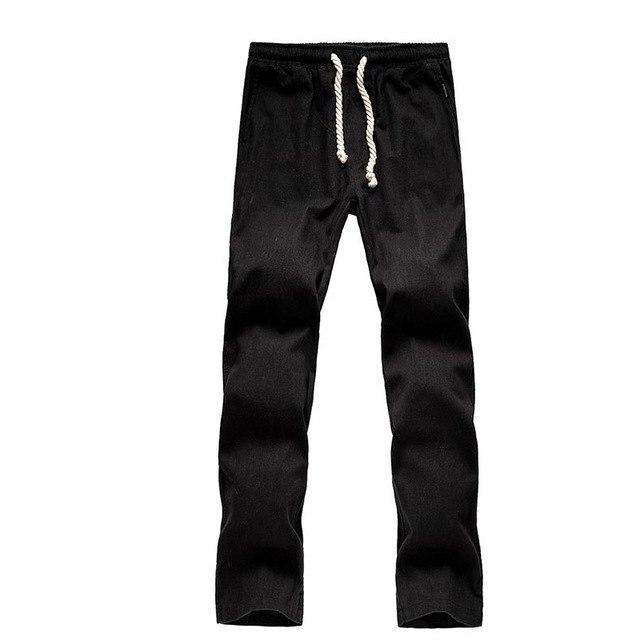 LLYGE 2018 Autumn Mens Casual Cotton Linen Pants Plus Size Men Leisure Wide Leg Long Pant Loose Solid Color Men's Linen Trousers-Black-XXL-JadeMoghul Inc.