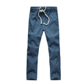LLYGE 2018 Autumn Mens Casual Cotton Linen Pants Plus Size Men Leisure Wide Leg Long Pant Loose Solid Color Men's Linen Trousers-Denim Blue-XXL-JadeMoghul Inc.