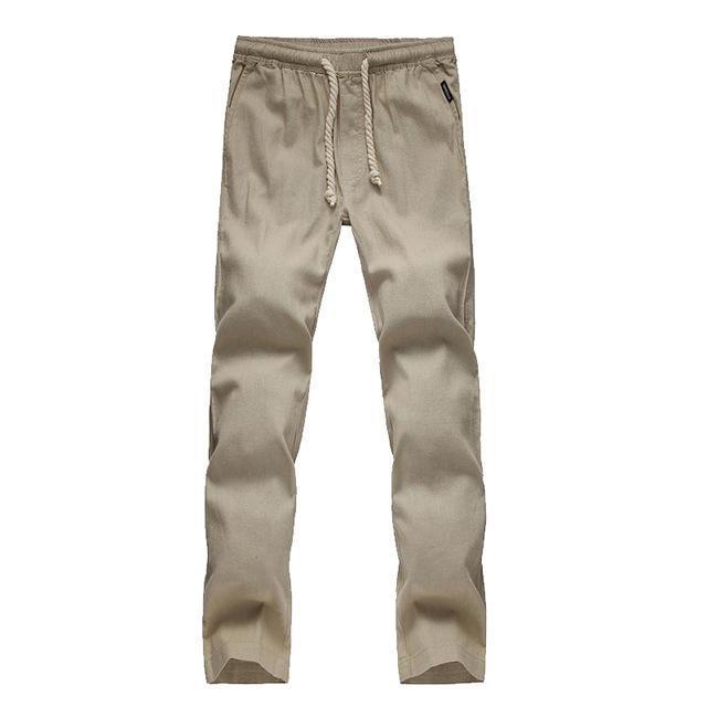 LLYGE 2018 Autumn Mens Casual Cotton Linen Pants Plus Size Men Leisure Wide Leg Long Pant Loose Solid Color Men's Linen Trousers-Khaki-XXL-JadeMoghul Inc.