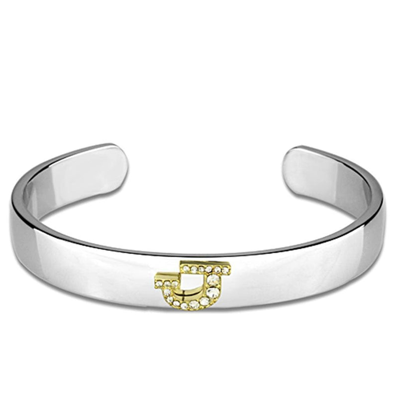 Charm Bangle LO3620 Reverse Two-Tone White Metal Bangle with Crystal