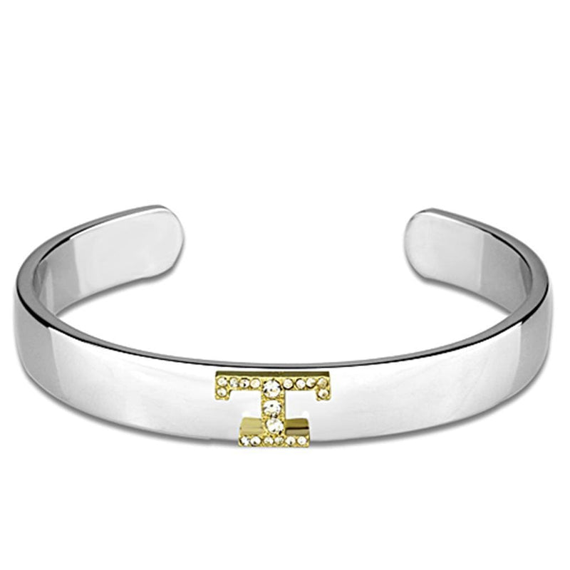 Charm Bangle LO3630 Reverse Two-Tone White Metal Bangle with Crystal