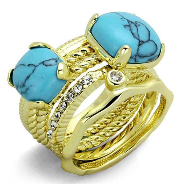 Gold Band Ring LO3650 Gold Brass Ring with Synthetic in Sea Blue