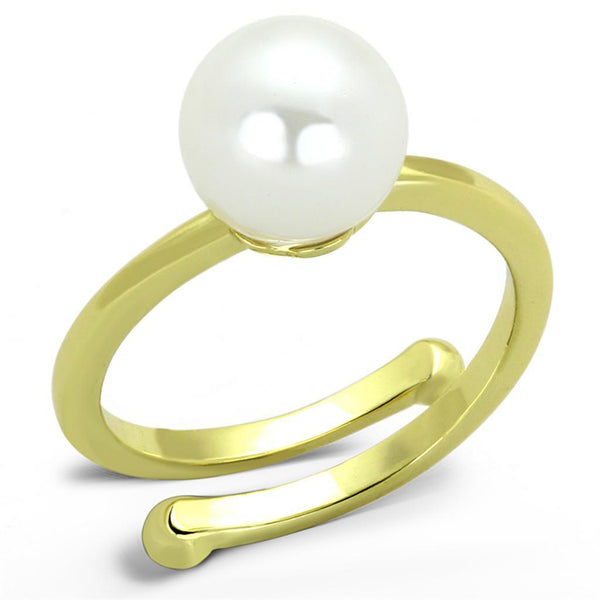 Gold Band Ring LO3656 Gold Brass Ring with Synthetic in White