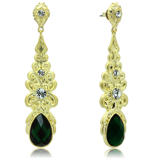 Gold Drop Earrings LO3669 Gold & Brush Brass Earrings with Synthetic in Emerald