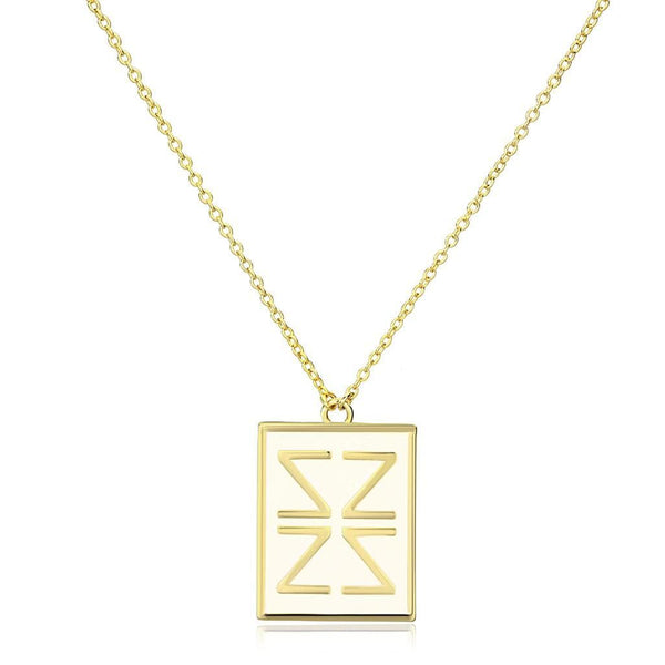 Gold Pendant LO3684 Gold Brass Chain Pendant with Epoxy in White