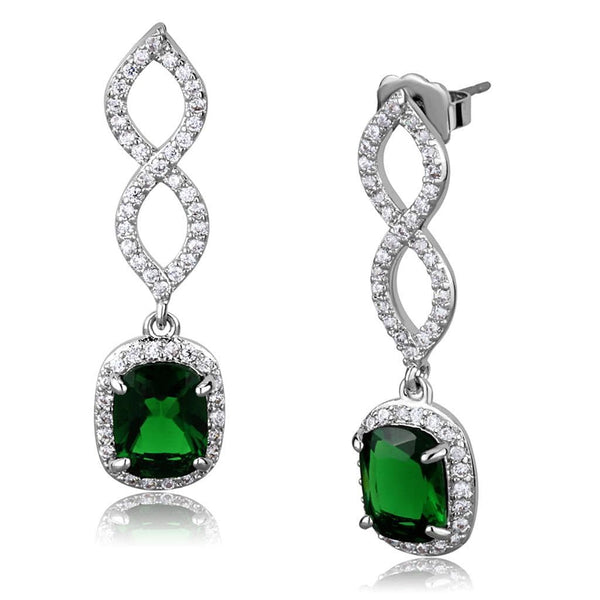 Earrings For Girls LO3761 Rhodium Brass Earrings with Synthetic in Emerald