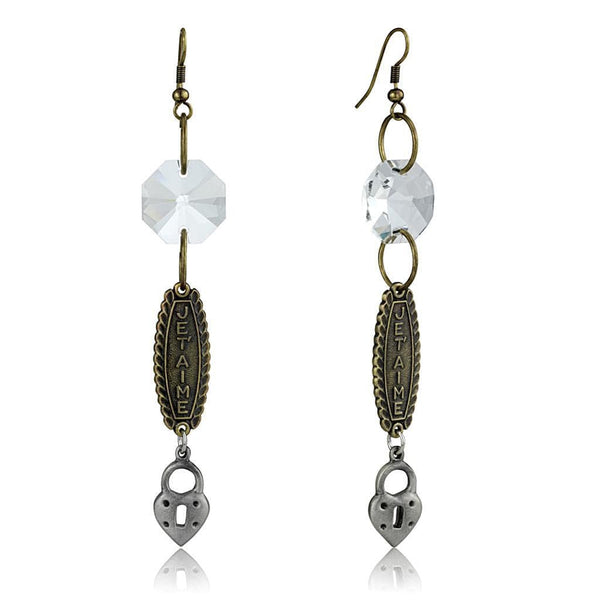 Gold Drop Earrings LO3801 Gold+Antique Silver White Metal Earrings