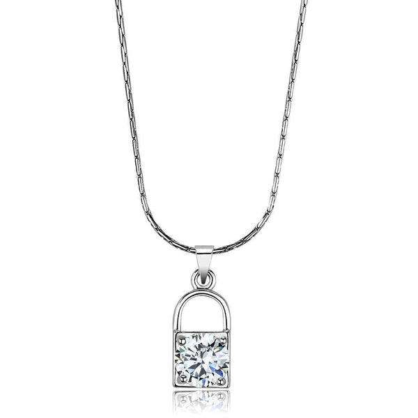 Chain Necklace LO4150 Rhodium Brass Chain Pendant with AAA Grade CZ