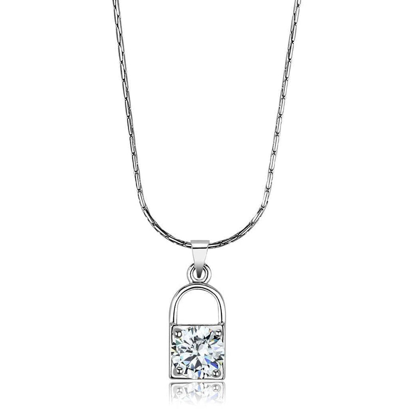 Chain Necklace LO4150 Rhodium Brass Chain Pendant with AAA Grade CZ