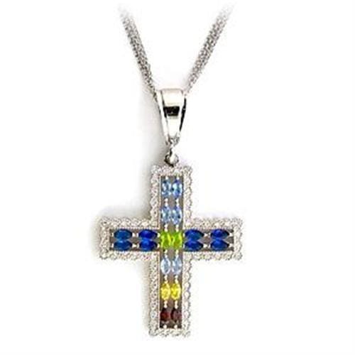 Silver Chain Necklace LOA556 Rhodium 925 Sterling Silver Necklace with CZ