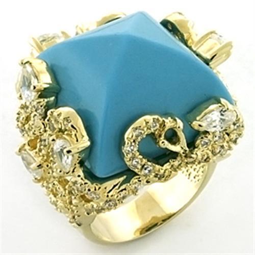 Gold Ring LOA681 Gold Brass Ring with Synthetic in Sea Blue