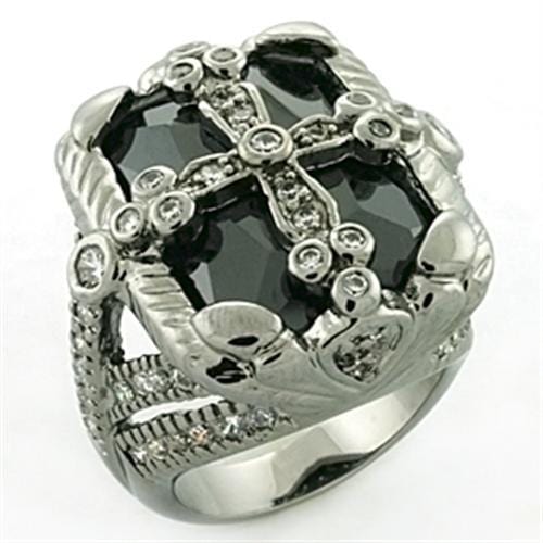 Mens Stainless Steel Rings LOA708 Rhodium + Ruthenium Brass Ring with CZ