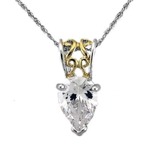 Sterling Silver Pendants LOAS783 Reverse Two-Tone 925 Sterling Silver Chain Pendant & CZ