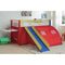 Lofted Bunk Bed with Slide and Tent, Multicolor-Bunk Beds-MULTICOLOR-METAL-JadeMoghul Inc.