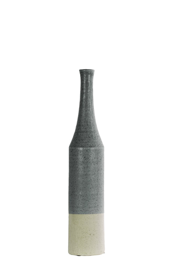 Long Neck Bottle Vase In Ceramic, Silver-Vases-Silver-Ceramic-JadeMoghul Inc.