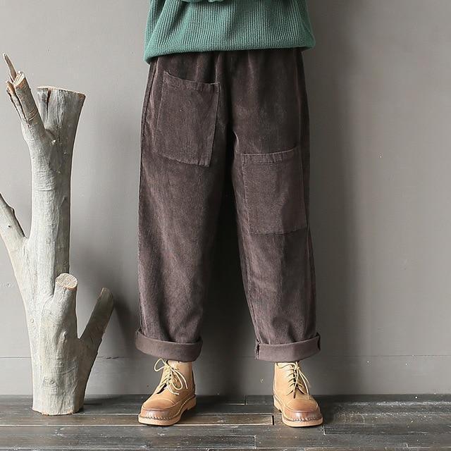 Loose Fit Corduroy Straight Pants-Coffee-One Size-JadeMoghul Inc.
