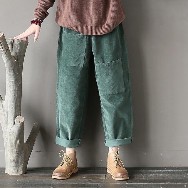 Loose Fit Corduroy Straight Pants-Dark green-One Size-JadeMoghul Inc.