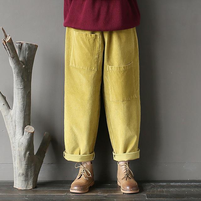 Loose Fit Corduroy Straight Pants-Yellow-One Size-JadeMoghul Inc.