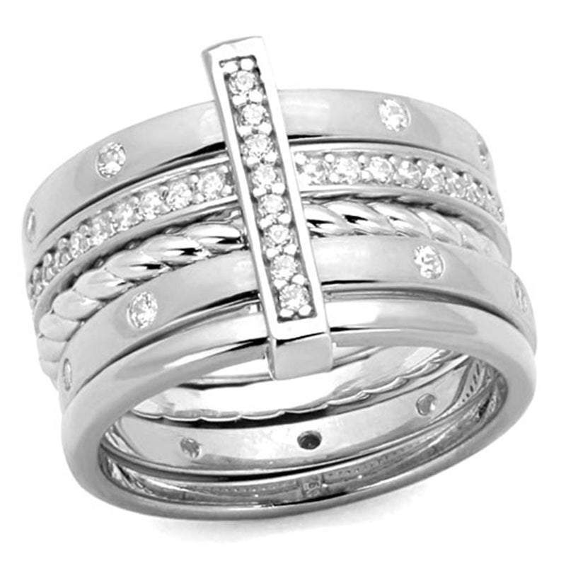 Silver Wedding Rings LOS814 Rhodium 925 Sterling Silver Ring with CZ