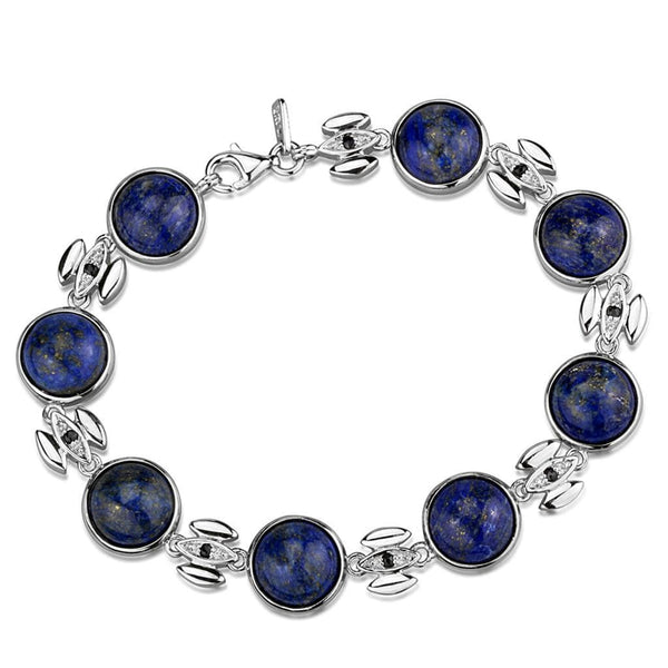 Silver Bracelet LOS844 Rhodium 925 Sterling Silver Bracelet with Precious Stone