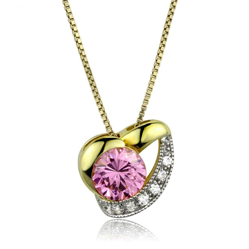Gold Necklace LOS868 Gold+Rhodium 925 Sterling Silver Necklace with CZ
