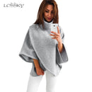 Lossky 2017 Winter Asymmetrical Warm Turtleneck Oversized Hoodies Sweatshirt Women Casual Loose Flare Sleeve Pullovers Female-Black-S-JadeMoghul Inc.