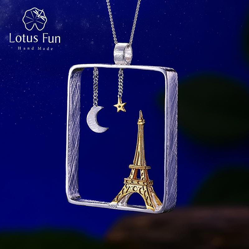 Lotus Fun Real 925 Sterling Silver Handmade Fine Jewelry Eiffel Tower Design Pendant without Necklace Acessorios for Women--JadeMoghul Inc.