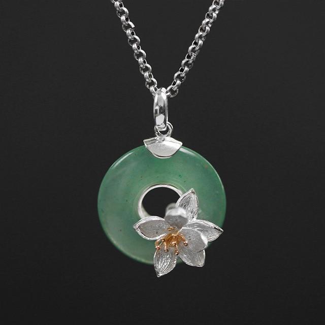 Lotus Fun Real 925 Sterling Silver Natural Aventurine Green Gemstone Design Fine Jewelry Lotus Whispers Pendant without Necklace-Green Aventurine-JadeMoghul Inc.