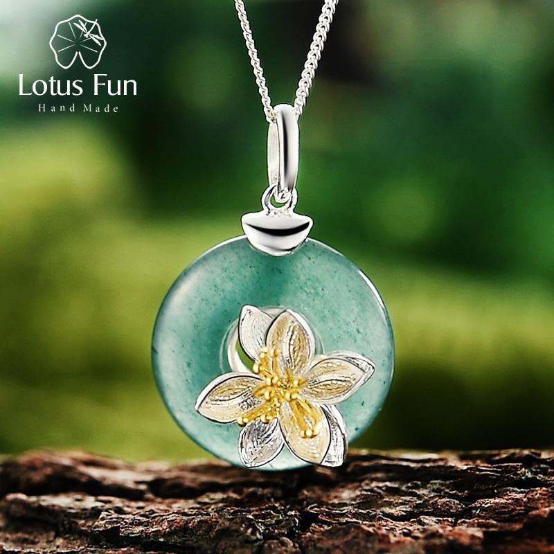 Lotus Fun Real 925 Sterling Silver Natural Aventurine Green Gemstone Design Fine Jewelry Lotus Whispers Pendant without Necklace-Green Aventurine-JadeMoghul Inc.