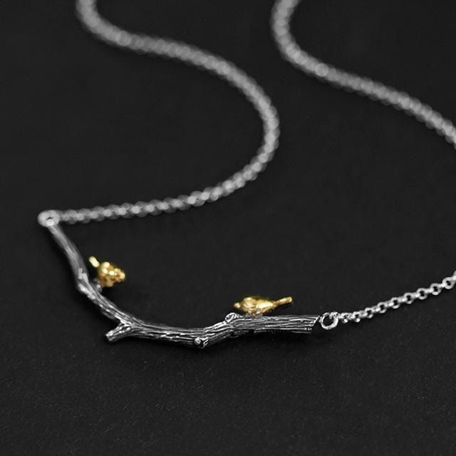 Lotus Fun Real 925 Sterling Silver Natural Original Handmade Fine Jewelry Bird on Branch Necklace for Women Bijoux-Antique Silver-JadeMoghul Inc.