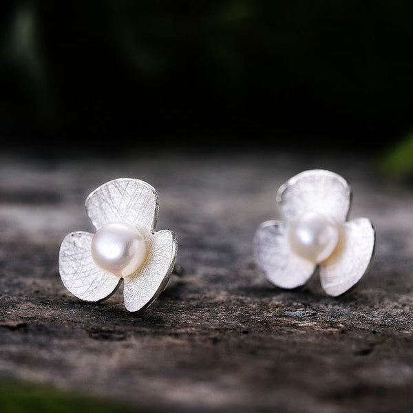 Lotus Fun Real 925 Sterling Silver Natural Pearl Handmade Fine Jewelry Fresh Clover Flower Stud Earrings for Women Brincos-Silver-JadeMoghul Inc.