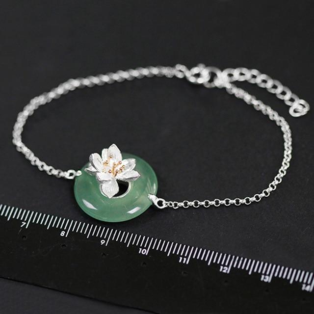 Lotus Fun Real 925 Sterling Silver Natural Stones Creative Handmade Fine Jewelry Lotus Whispers Bracelet for Women Brincos-Green Aventurine-JadeMoghul Inc.