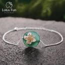 Lotus Fun Real 925 Sterling Silver Natural Stones Creative Handmade Fine Jewelry Lotus Whispers Bracelet for Women Brincos-Green Aventurine-JadeMoghul Inc.