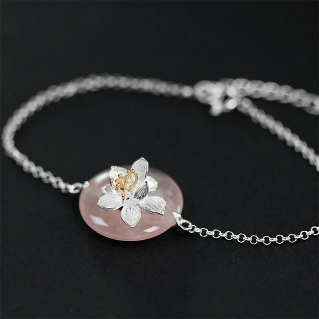 Lotus Fun Real 925 Sterling Silver Natural Stones Creative Handmade Fine Jewelry Lotus Whispers Bracelet for Women Brincos-Pink Crystal-JadeMoghul Inc.
