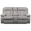 Lounge Chaises & Recliners Polyester Upholstered Metal Reclining Loveseat with Console and Cup Holders, Gray Benzara