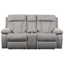 Lounge Chaises & Recliners Polyester Upholstered Metal Reclining Loveseat with Console and Cup Holders, Gray Benzara