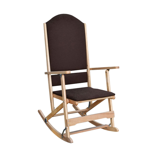 Wooden Folding Rocking Chair with Woven Fabric Upholstered Seat and Back, Brown