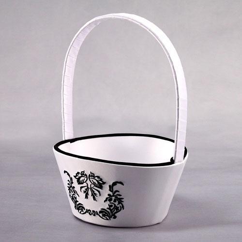 Love Bird Damask in Classic Black and White Flower Girl Basket (Pack of 1)-Wedding Ceremony Accessories-JadeMoghul Inc.