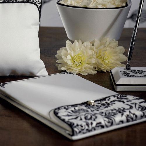 Love Bird Damask in Classic Black and White Guest Book (Pack of 1)-Wedding Reception Accessories-JadeMoghul Inc.