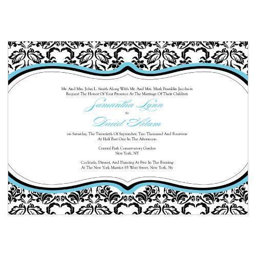 Love Bird Damask Invitation Berry (Pack of 1)-Invitations & Stationery Essentials-Aqua Blue-JadeMoghul Inc.