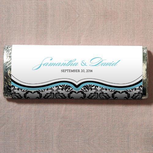 Love Bird Damask Nut Free Gourmet Milk Chocolate Bar Berry (Pack of 1)-Wedding Candy Buffet Accessories-Aqua Blue-JadeMoghul Inc.