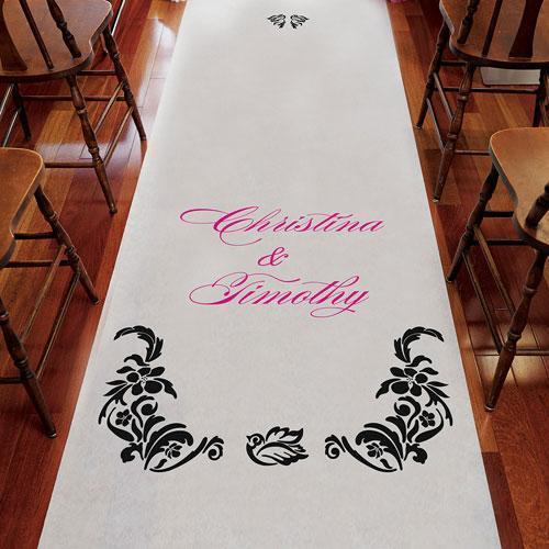 Love Bird Damask Personalized Aisle Runner White With Hearts Berry (Pack of 1)-Aisle Runners-Chocolate Brown-JadeMoghul Inc.