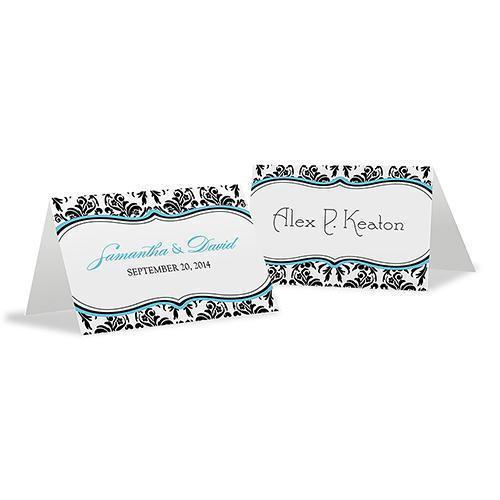 Love Bird Damask Place Card With Fold Berry (Pack of 1)-Table Planning Accessories-Peacock Green-JadeMoghul Inc.