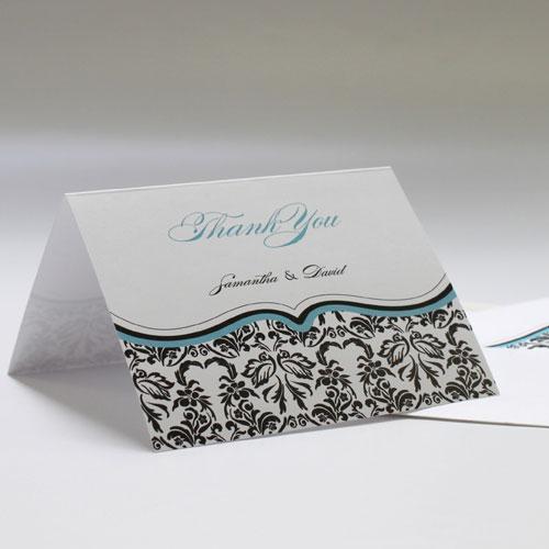 Love Bird Damask Thank You Card Berry (Pack of 1)-Weddingstar-Aqua Blue-JadeMoghul Inc.