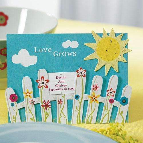 "Love Grows" Picket Fence with Seeded Paper Sun (Pack of 12)-Popular Wedding Favors-JadeMoghul Inc.
